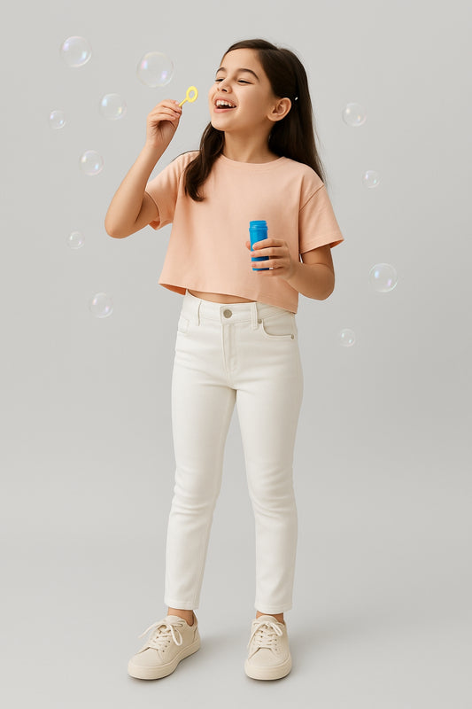 Girls White Slim Fit Trouser