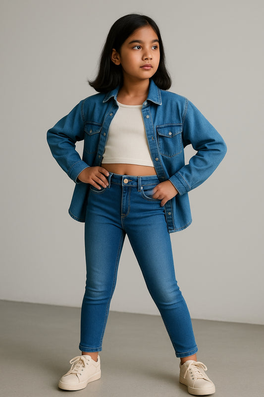 Girls Mid Blue Denim Jeans