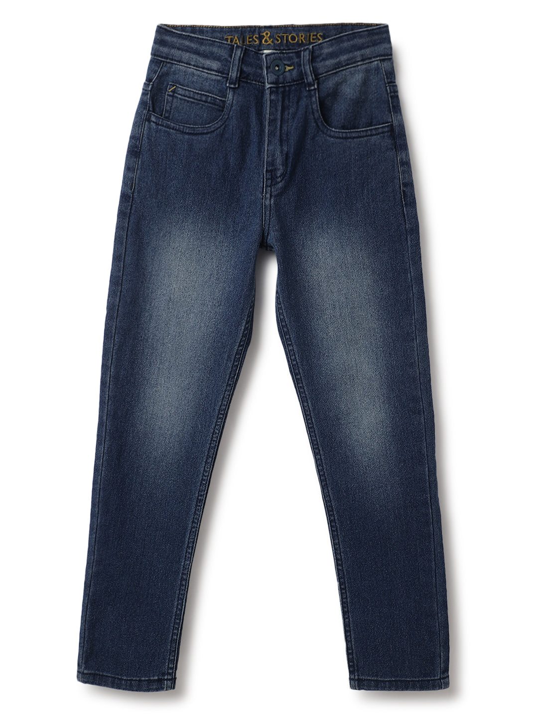 Boys Mid Blue Whisker Slim Fit Stretchable Denim Jeans