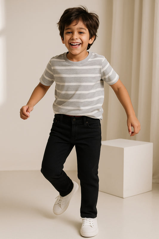 Boys Slim Fit Black Casual Denim Jeans