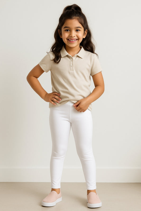 Girls White Cotton Leggings