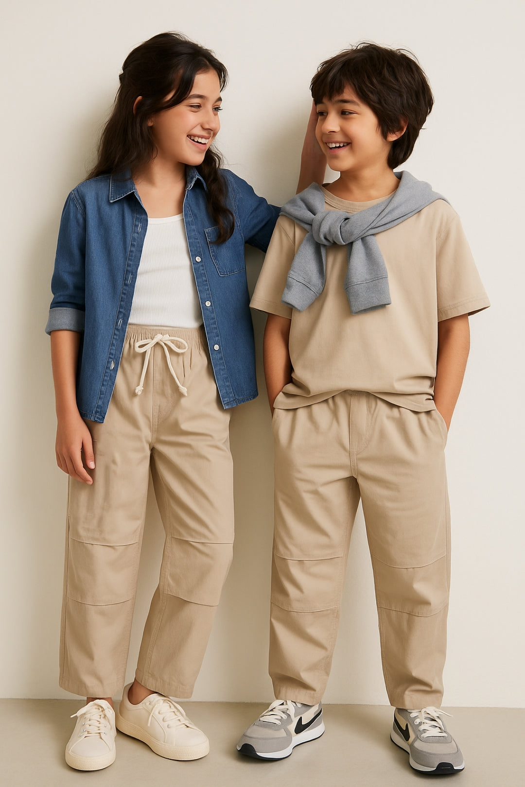 Boys & Girls Beige Cotton Parachute Pants