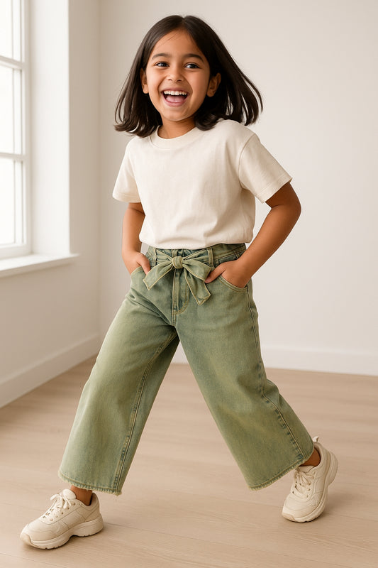Girls Olive Denim Palazzo
