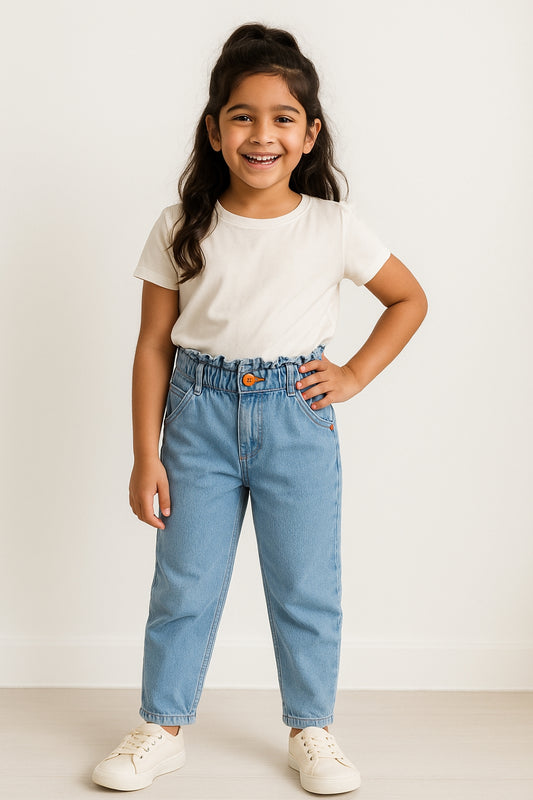 Girls Light Blue Denim Washed Jeans