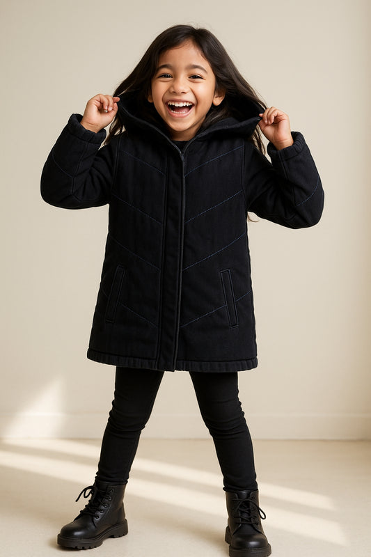 Girls Cotton Black Jacket
