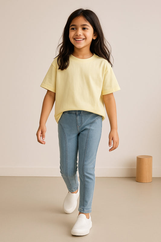 Girls Blue Lycra Solid Jeggings