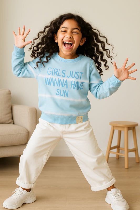 Girls Blue Poly Cotton Sweatshirt