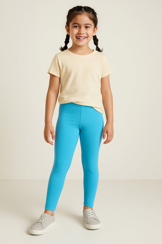 Girls Sky Blue Cotton Leggings