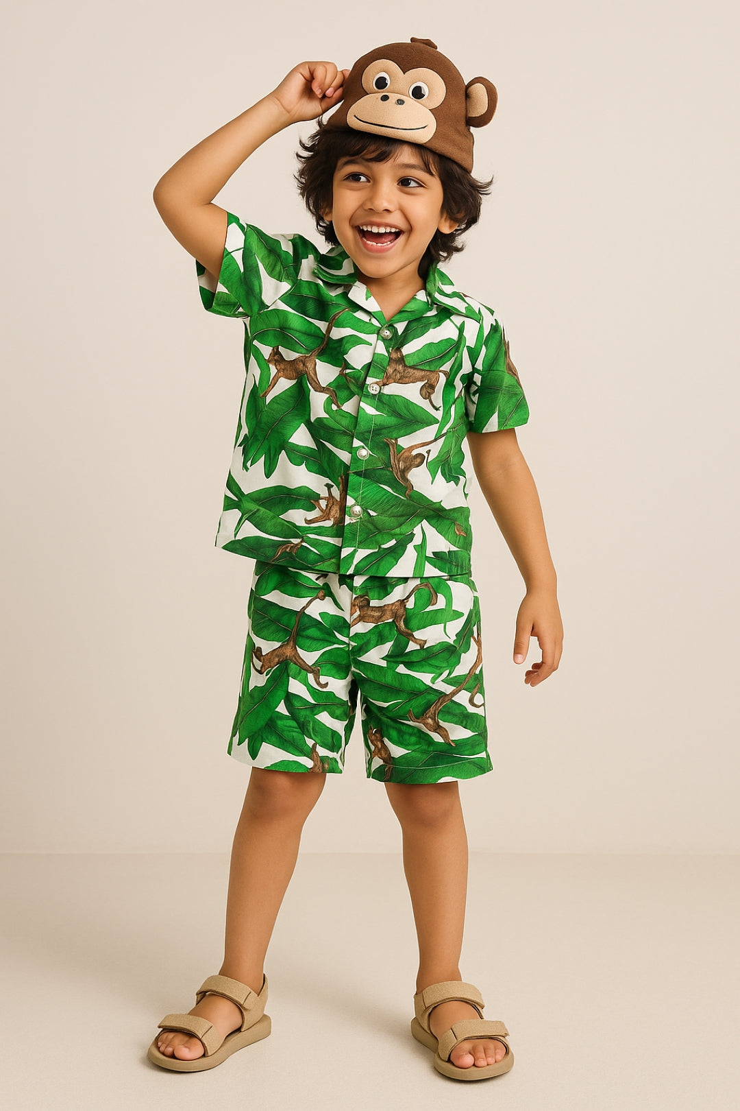 Boys Green Cotton Printed Shorts