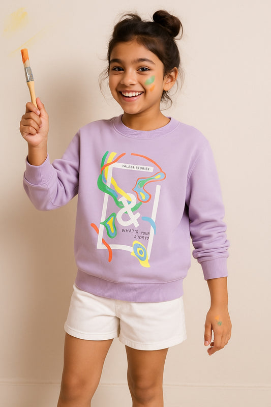 Girls Lilac Printed Sweatshirt