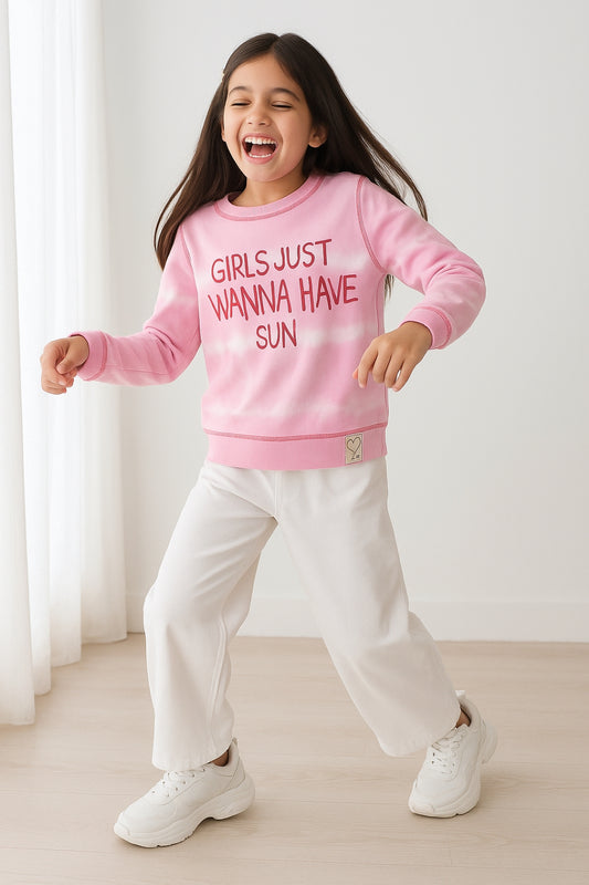 Girls Pink Printed Sweatshirt