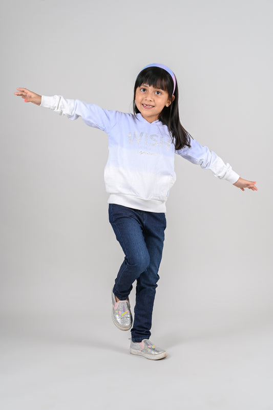 Girls Pastel Lilac Ombre Printed Sweatshirt With Hood