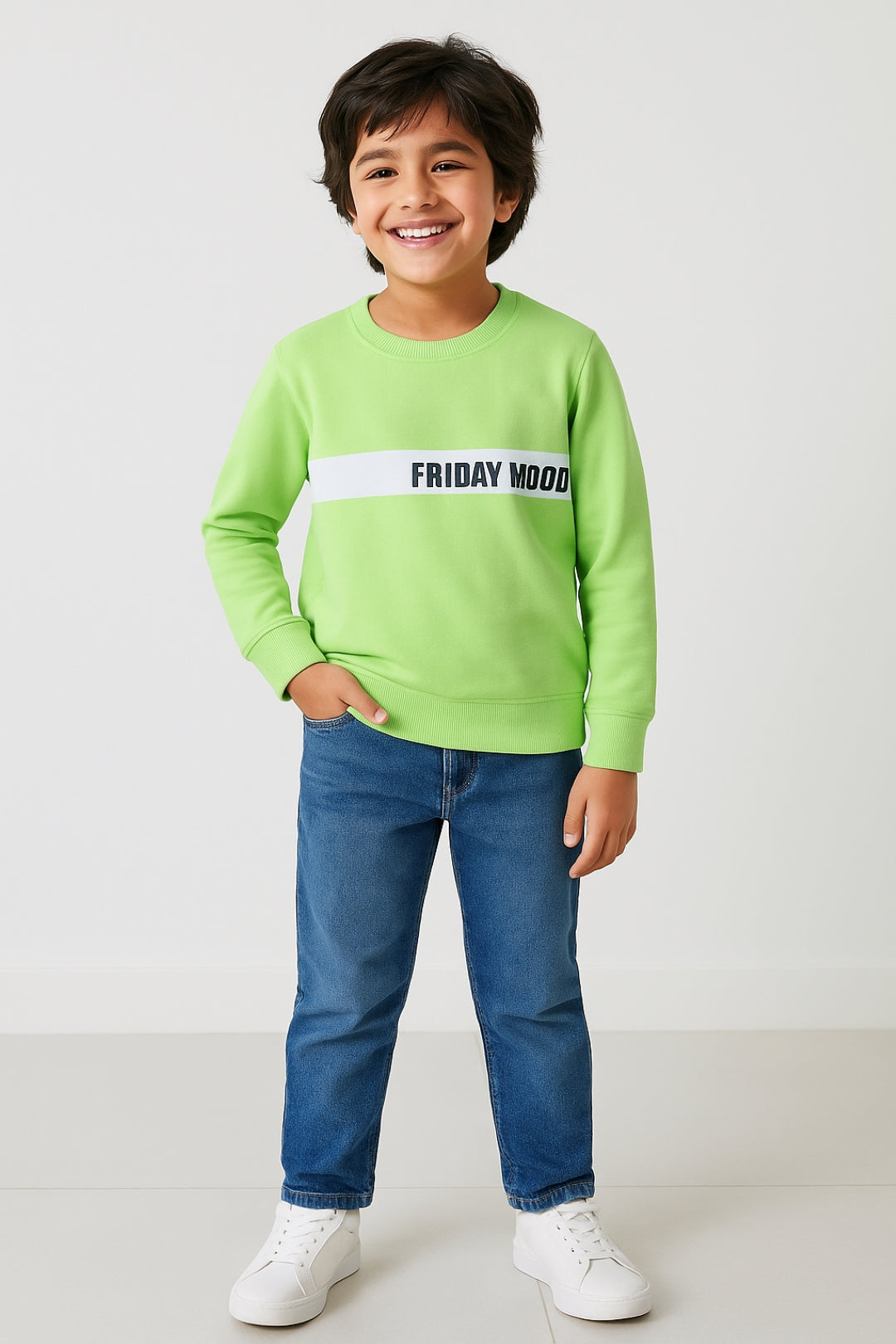 Boys Neon Green Cotton Sweatshirt