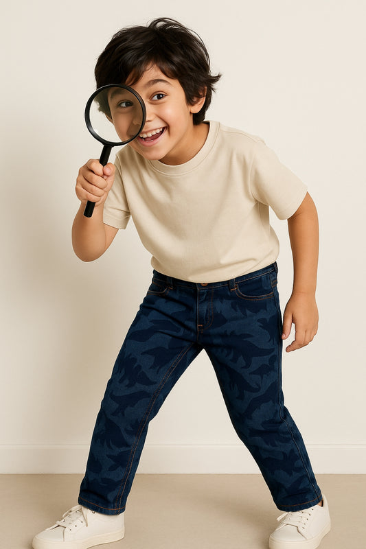 Boys Blue Slim Fit Printed Jeans