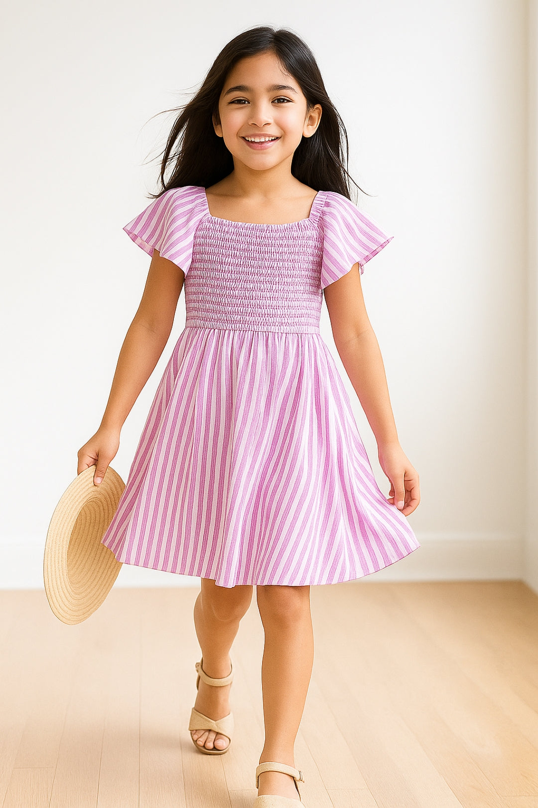Girls Purple Stripes Cotton Dress