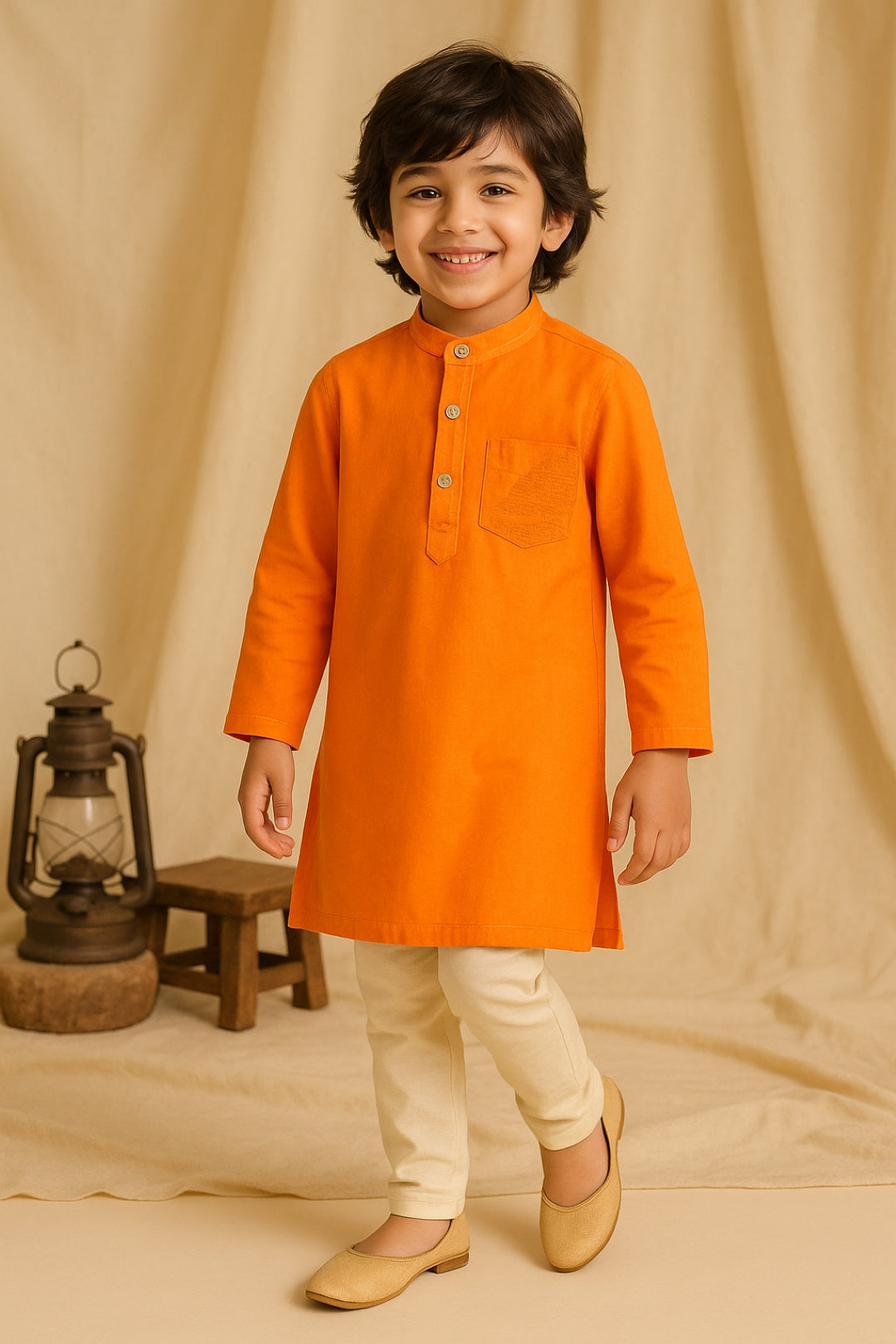 Boys Orange Casual Long Shirt