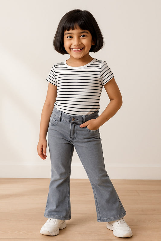 Girls Grey Boot fit Lycra Washed Jeans