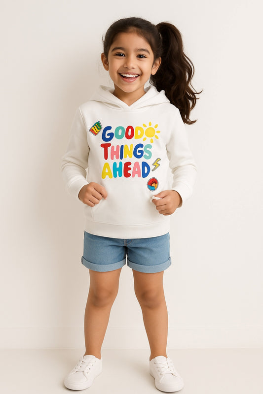Girls White Poly-Cotton Printed Sweatshirt