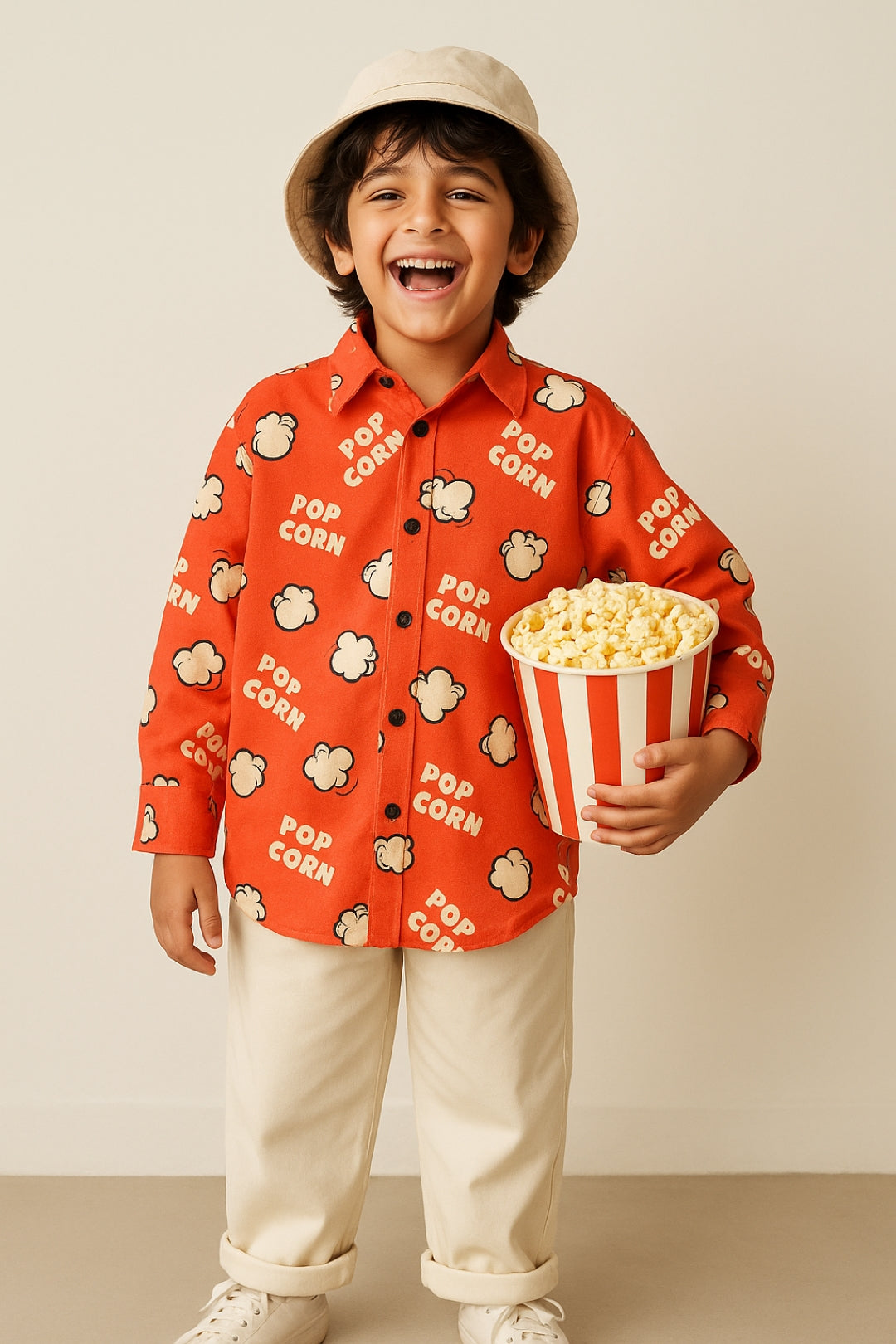 Boys Cotton Red Printed Oversized Shirt