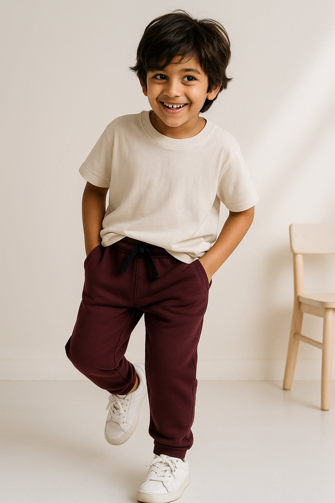 Boys Wine Cotton Solid Jogger