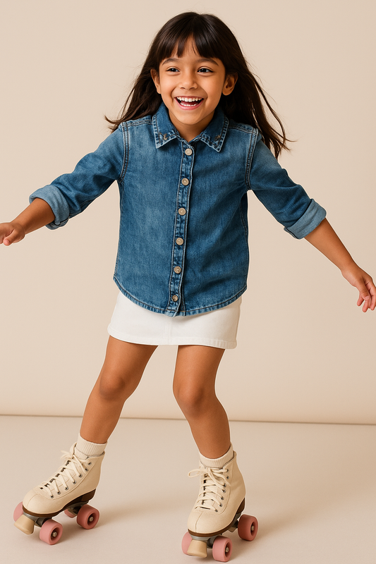 Girls Blue Cotton Washed Shirt