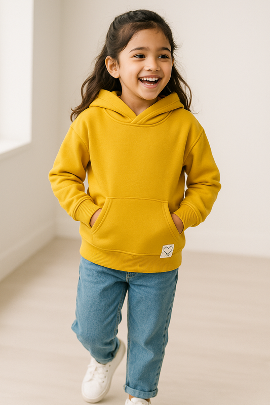 Girls Yellow Poly-Cotton Solid Full Sleeves Sweatshirt