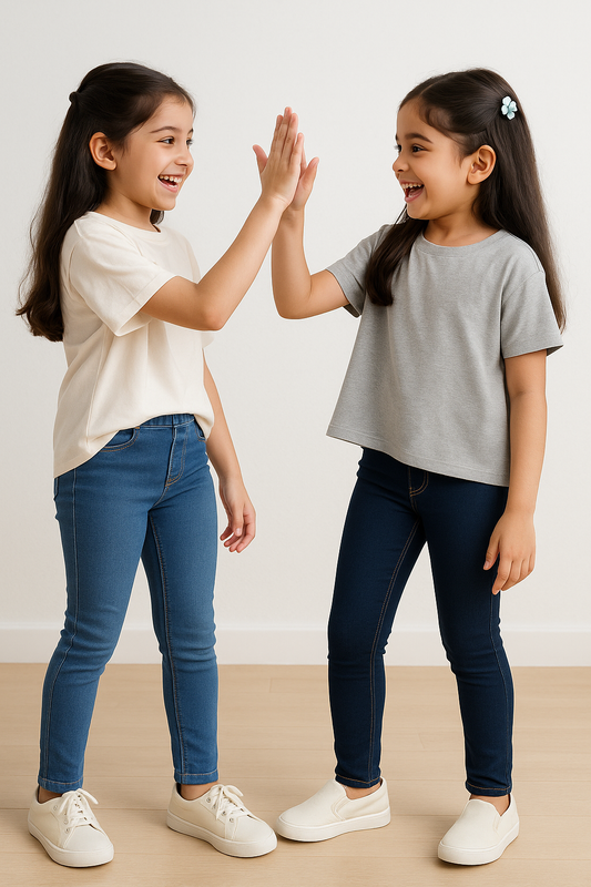 Girls Blue Denim Jeggings Combo