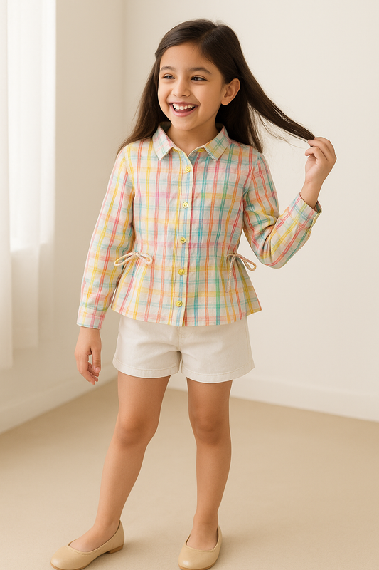 Girls Multicolor Cotton Peplum Shirt