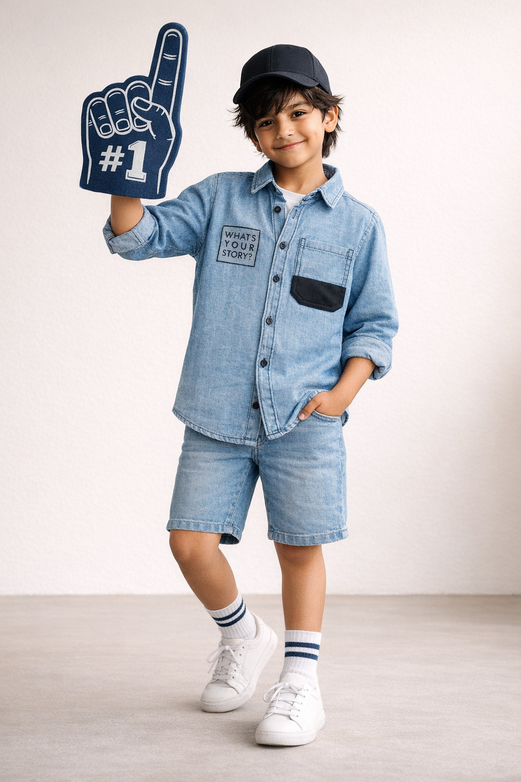 Boys Blue Embroidered Casual Shirt