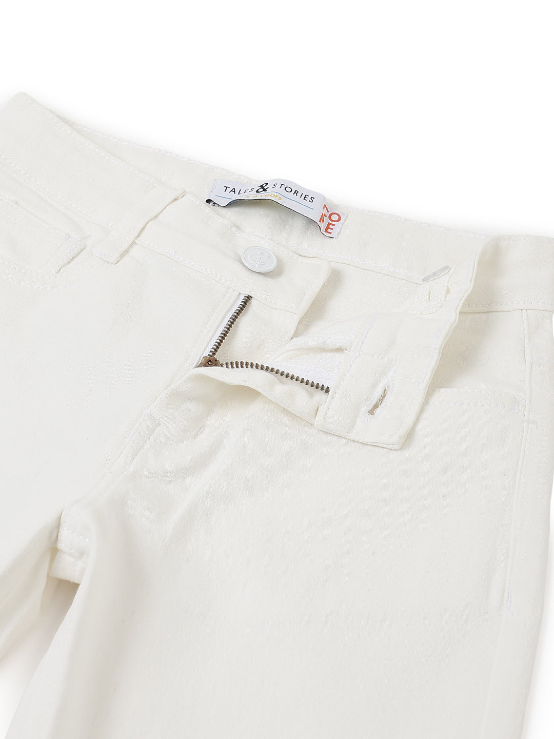 Boys Cotton Peach T-Shirt With White Denim Washed Straight Fit Jeans