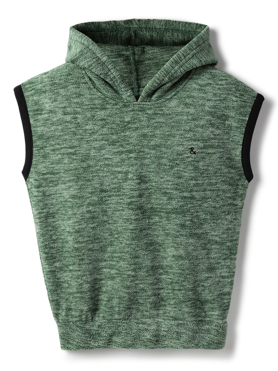 Boys & Girls Polyester Green Sleeveless Hoodie