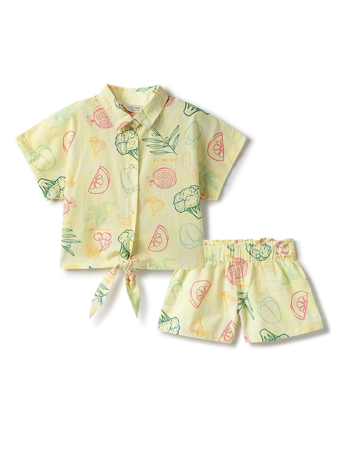 Girls Cotton Printed Top & Short Casual Yellow Co-ord Set