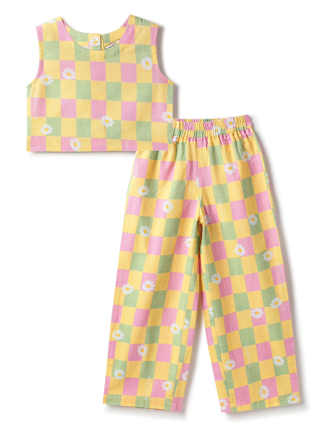 Girls Cotton Yellow Printed Top & Pants Co-ord Set