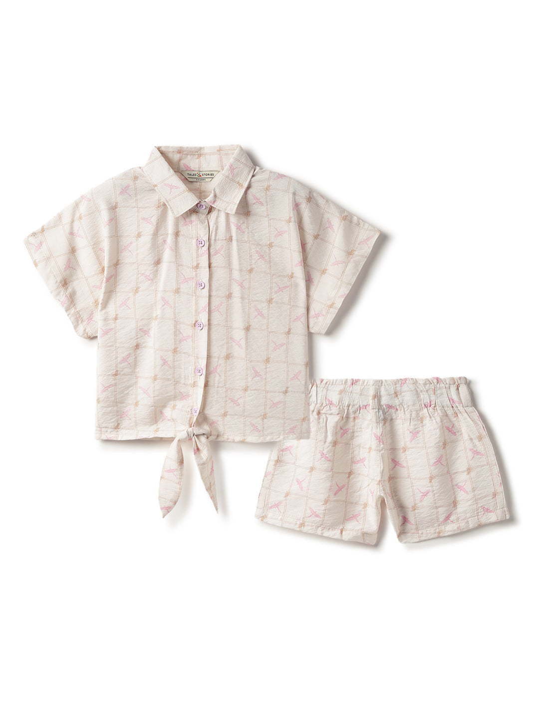 Girls Viscose Poly Printed Top & Short Casual Peach Co-Ord Set