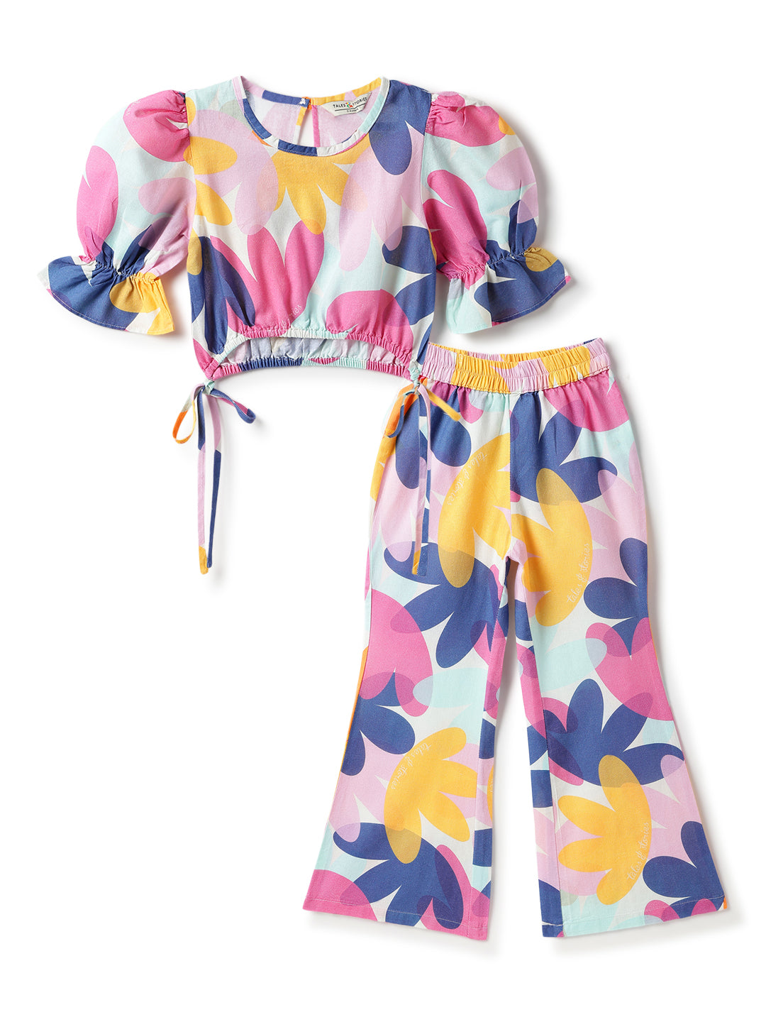 Girls Multi-Color Printed Cotton Top & Pants Co-ord Set