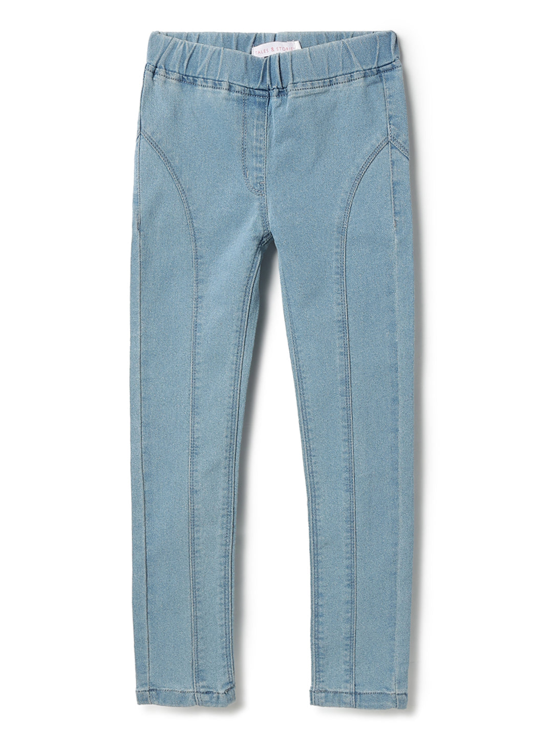 Girls Blue Lycra Solid Jeggings