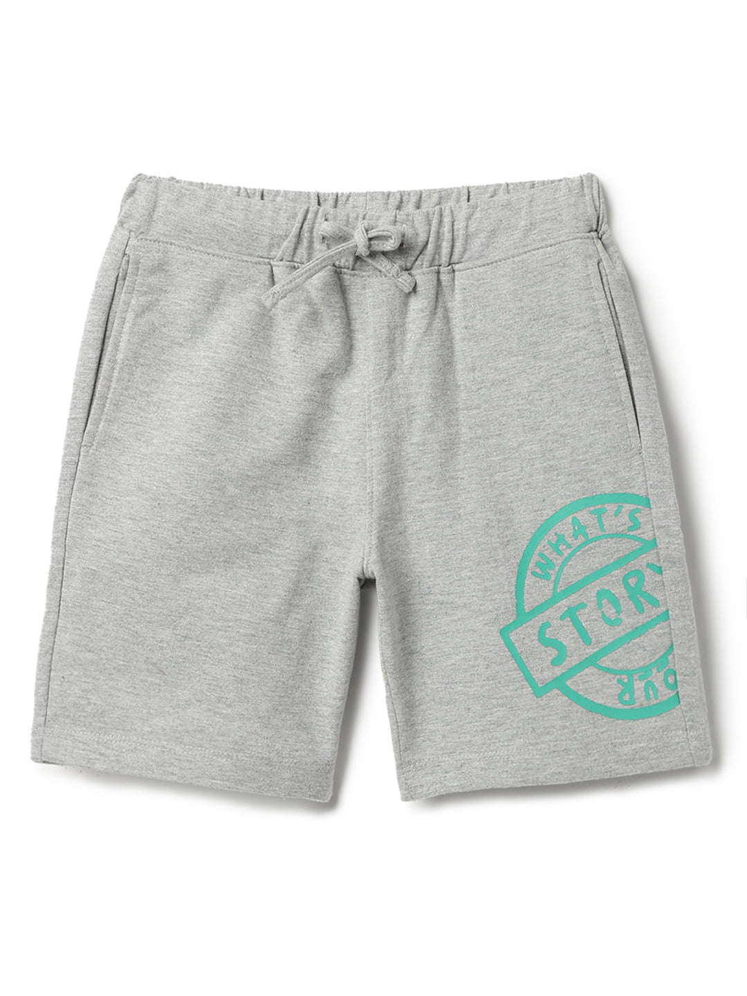 Boys Grey Cotton Poly Printed Bermuda Shorts
