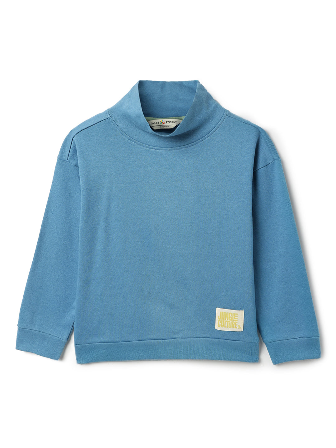 Boys Blue Cotton Turtle Neck Full Sleeve T-Shirt