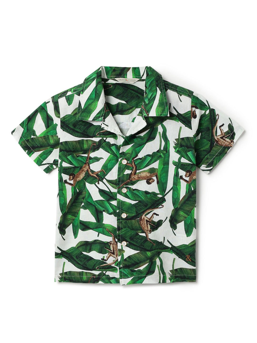 Boys Green Cotton Printed Shirt & Short Co ords Set