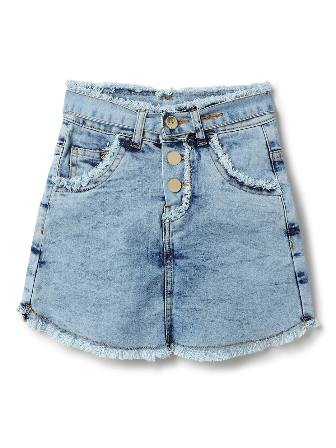 Girls Blue A-Line Lycra Denim Washed Casual Skort