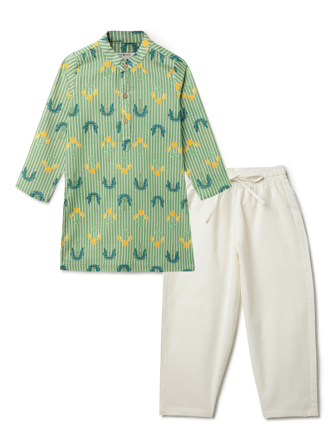 Boys Green Cotton Printed Kurta Set