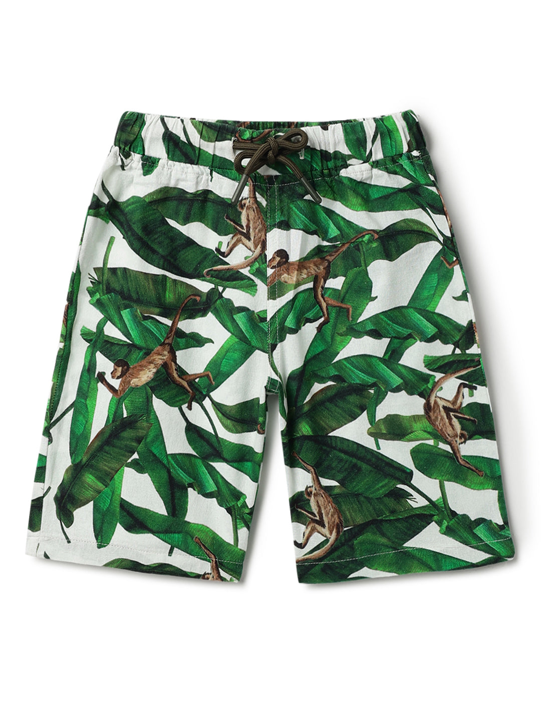 Boys Green Cotton Printed Shorts