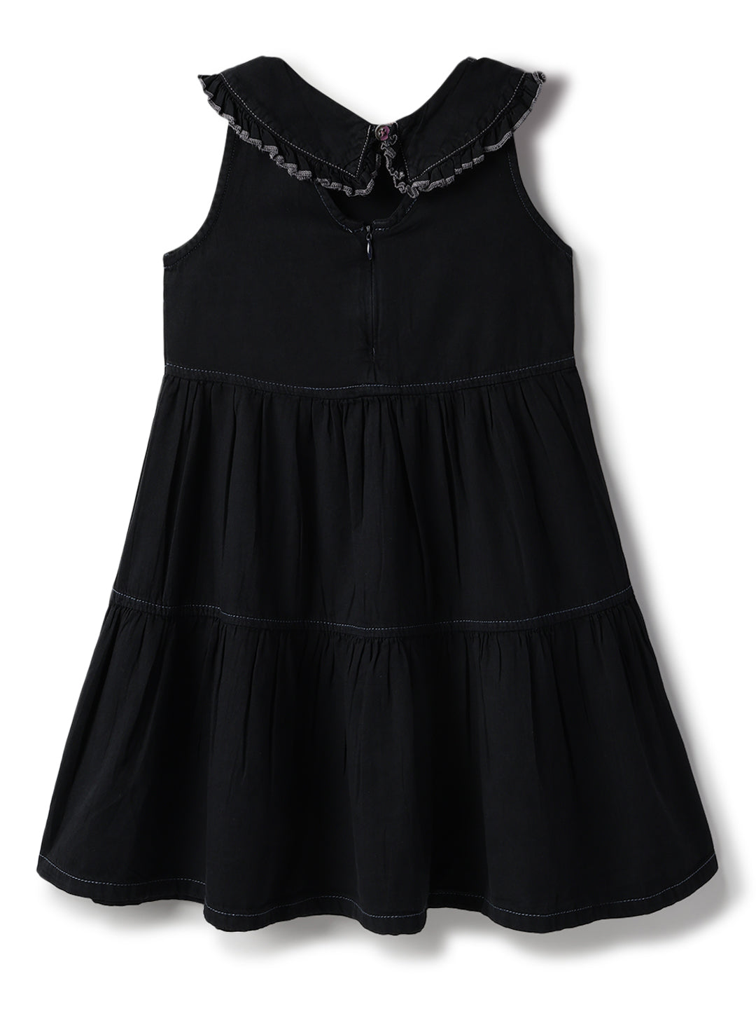 Girls Black Cotton Sleeveless Casual Dress