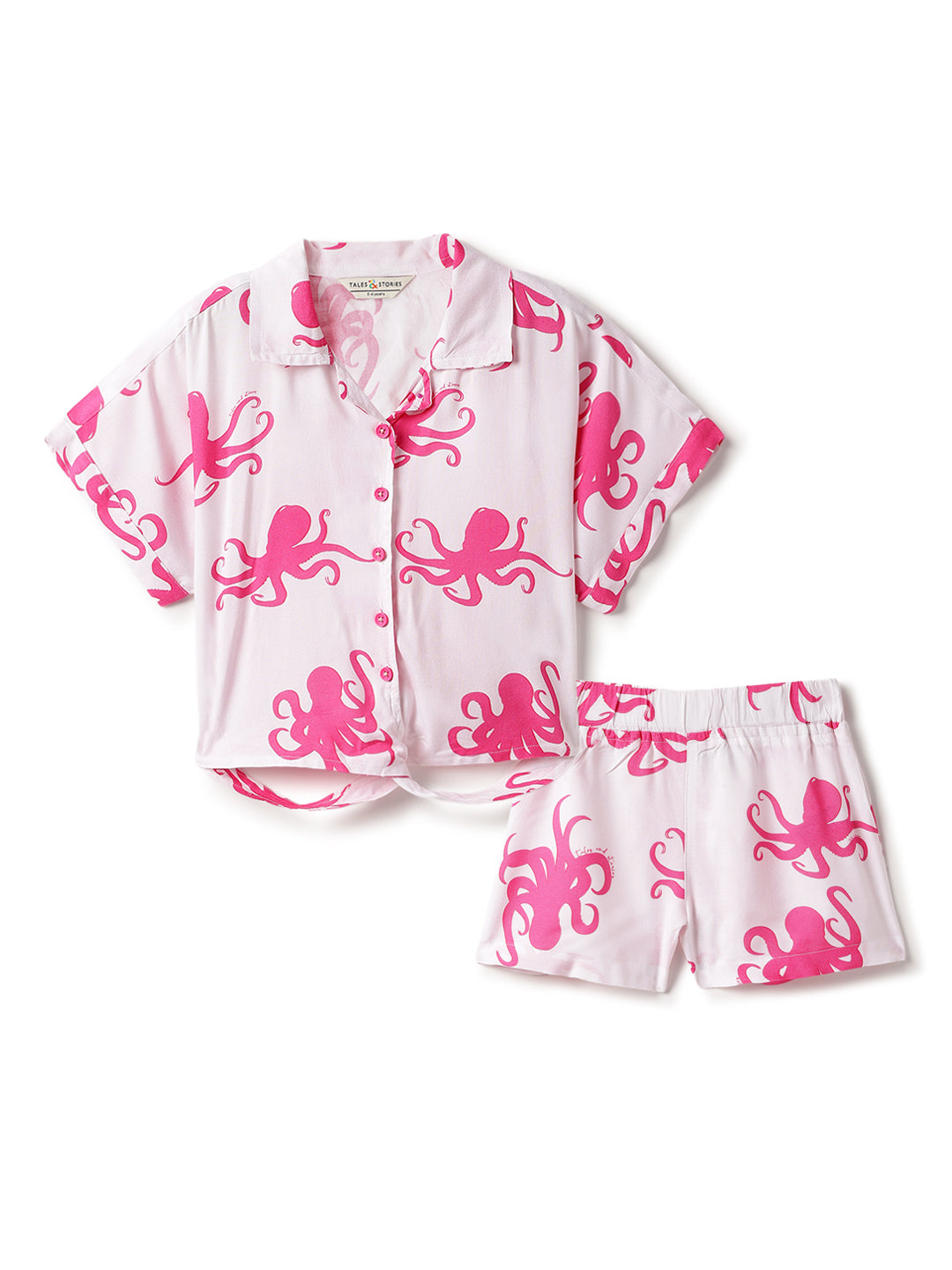 Girls Viscose Pink Printed Shirt & Shorts Co-ord Set