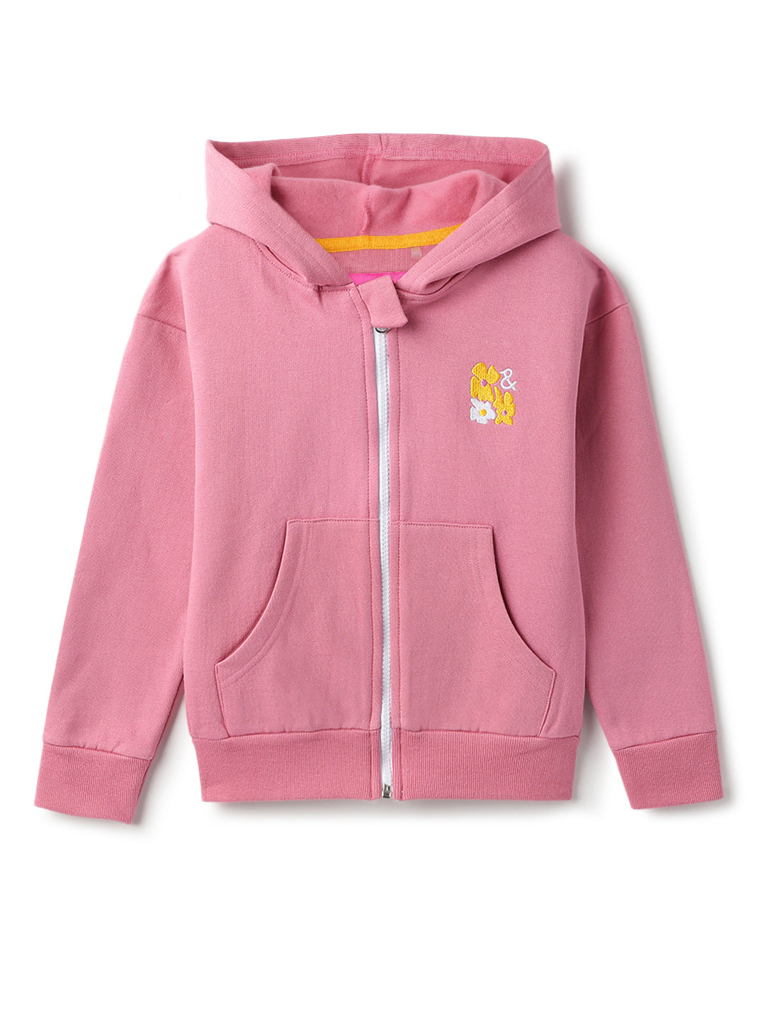 Girls Cotton Poly Solid Pink Hoodie Sweatshirt