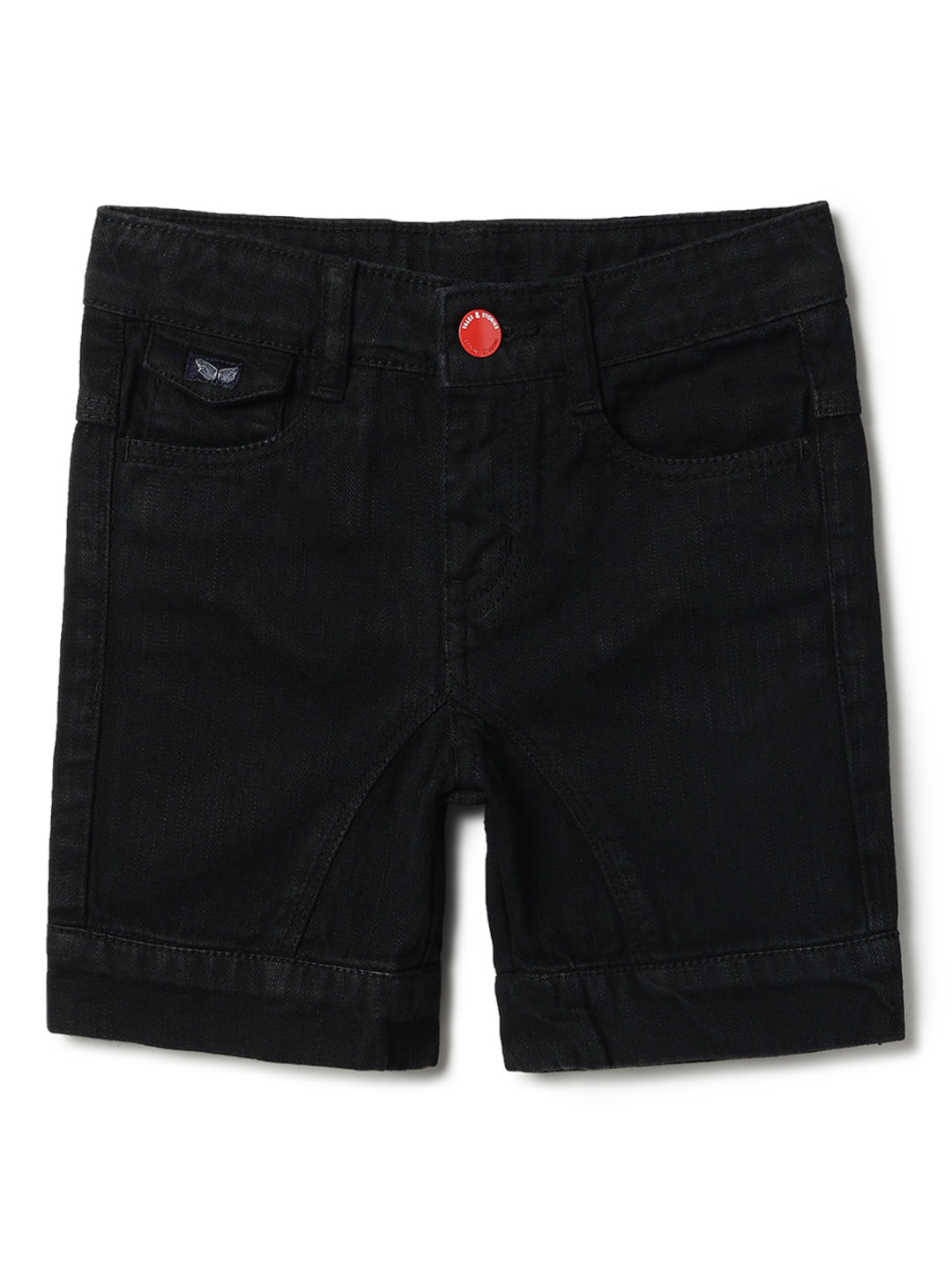 Boys Black Cotton Washed Shorts