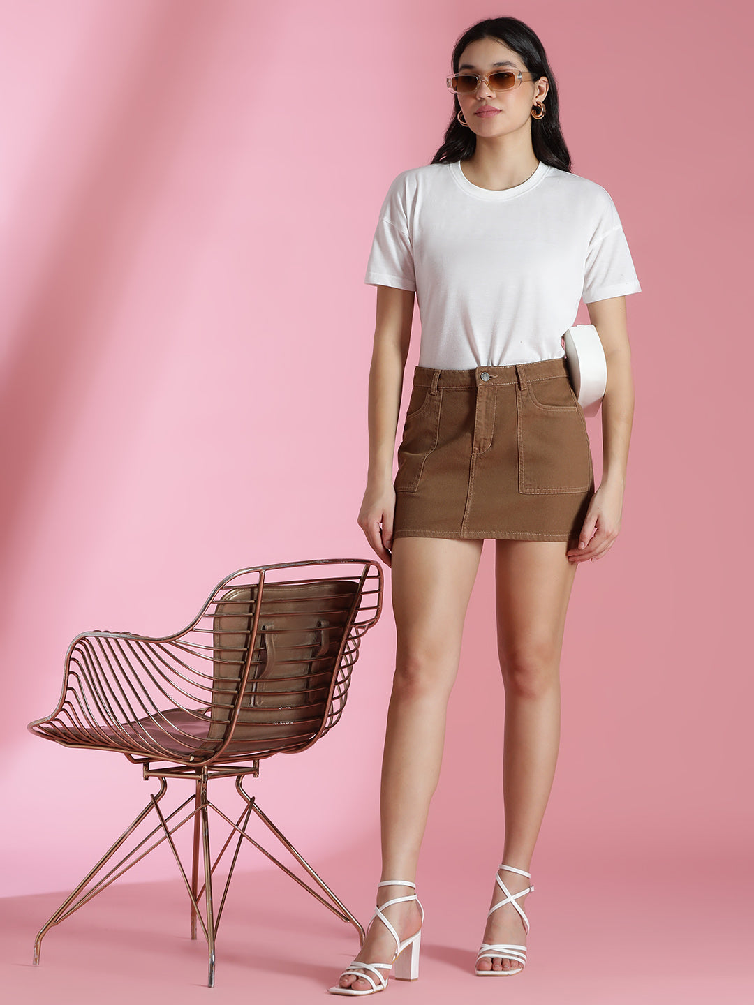 Women's Brown Cotton Washed Skirts