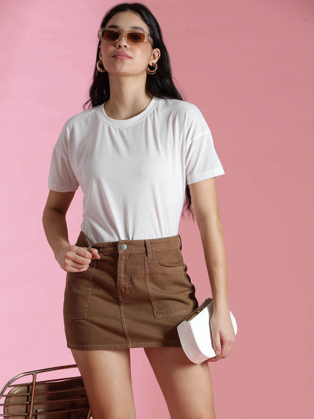 Women's Brown Cotton Washed Skirts