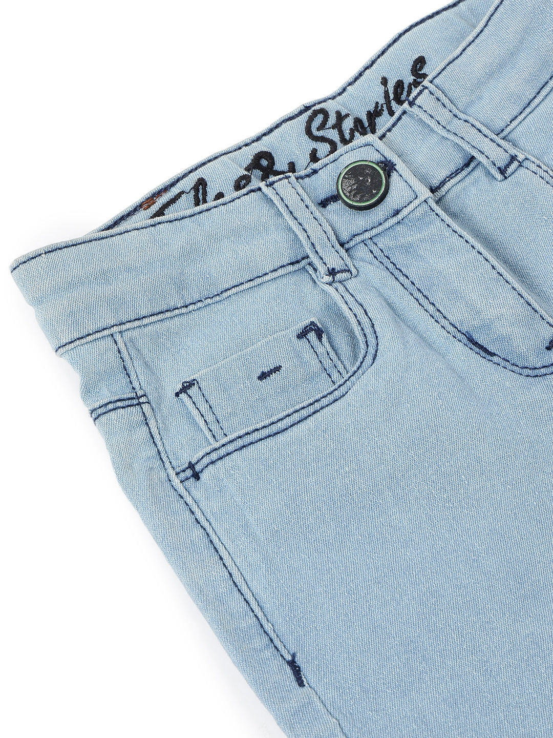 Girls Light Blue Pineapple Print Embroidered Shorts