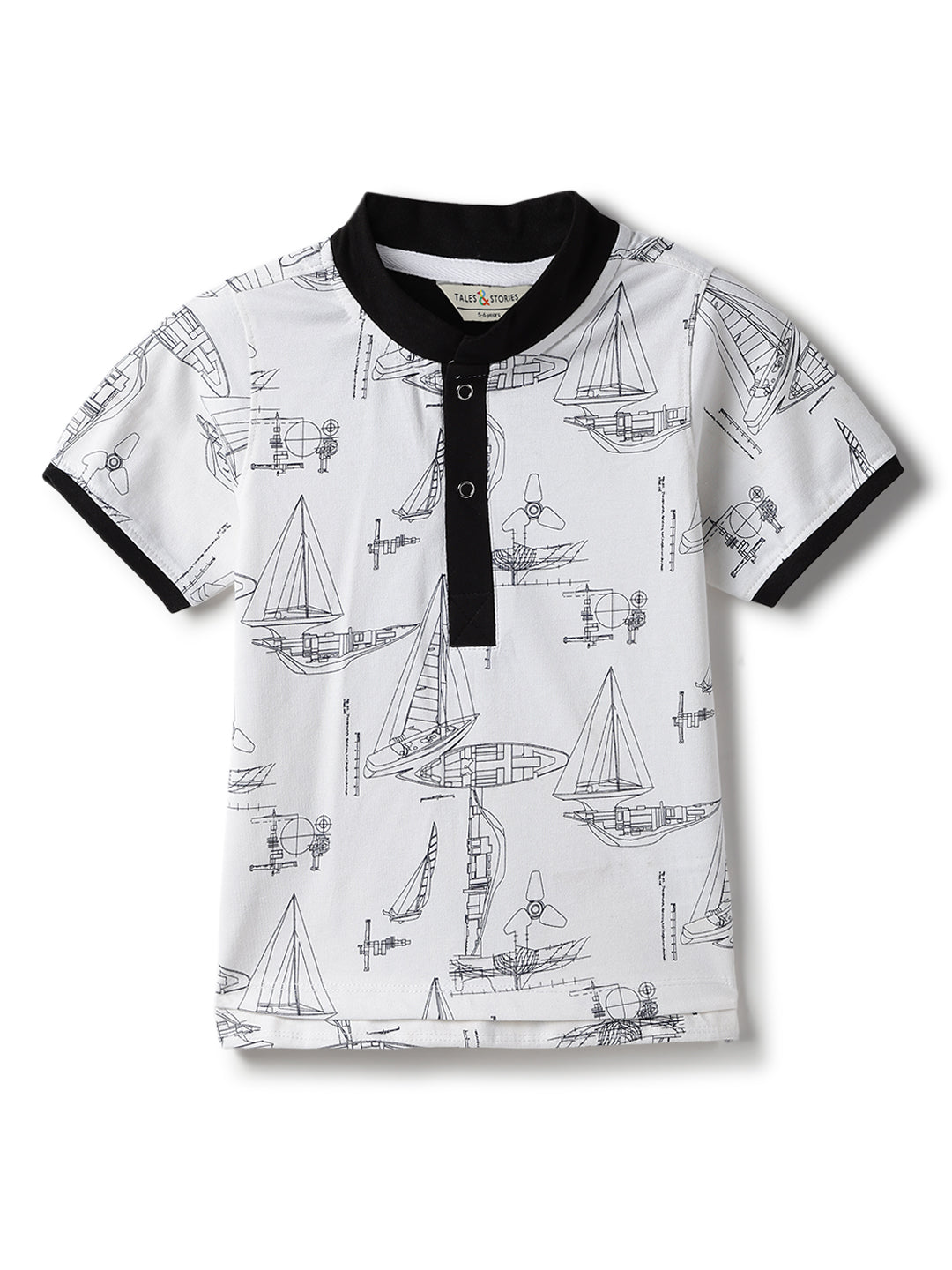 Boys White Cotton Printed T-Shirt
